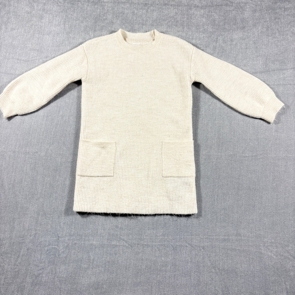 Baby Gap Toddler Girls Cream Ribbed Knit Sweater Dress Pockets Size 4T - Picture 2 of 8